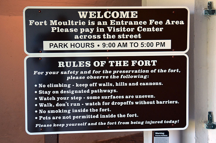 Welcome sign to Fort Molutrie on Sullivan's Island, SC